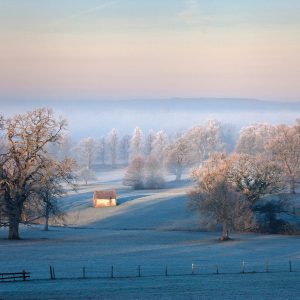 Hoar frost at sunrise, Pythouse
